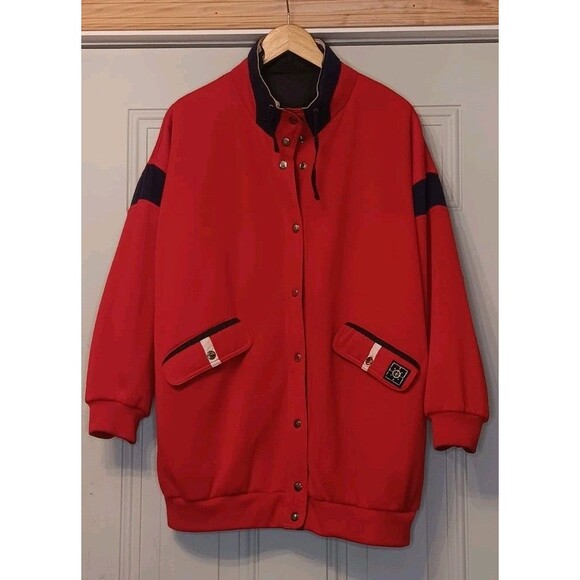 Womens Jacket XLarge Red/ Blue Striped Nautical Reversible 90s Vintage - Picture 1 of 5